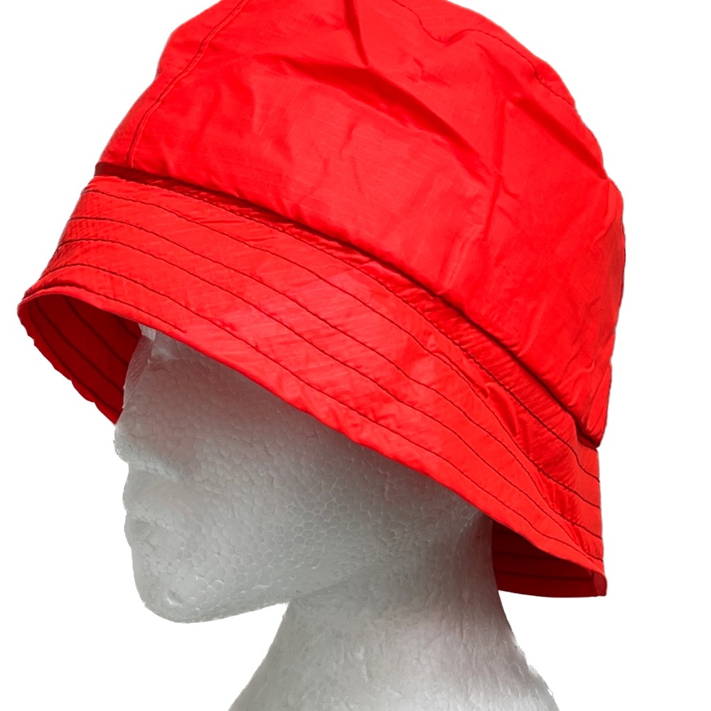 Vintage Rain Hat Bright Orange Ear Covers Narrow Brim Union Made Canada 7 3/8 L